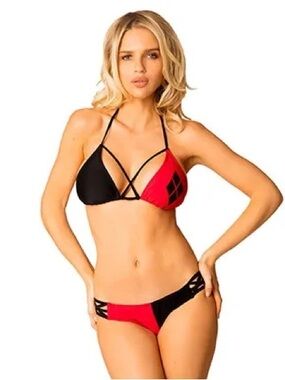 DC Comics Harley Quinn Black and Red Bikini top and bottom